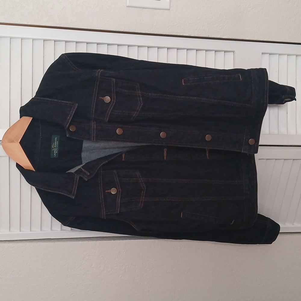 LRL Lauren Jeans Co. Ralph Lauren Large Dark Wash Denim Jean Trucker Jacket Vtg